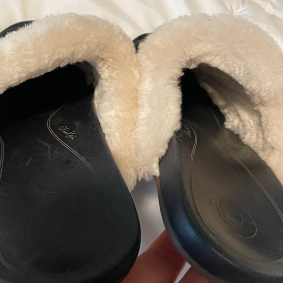 Olukai Womens Loma Hulu Shearling-Lined Leather Soles Slipper Size 7 Black - Picture 3 of 6
